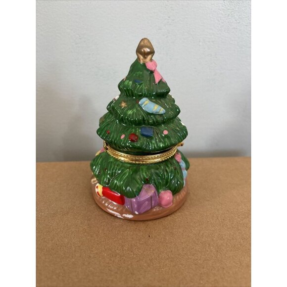 Vtg Ceramic Decorative Christmas Tree Hinged Trinket Box Holiday Decor - Picture 3 of 5